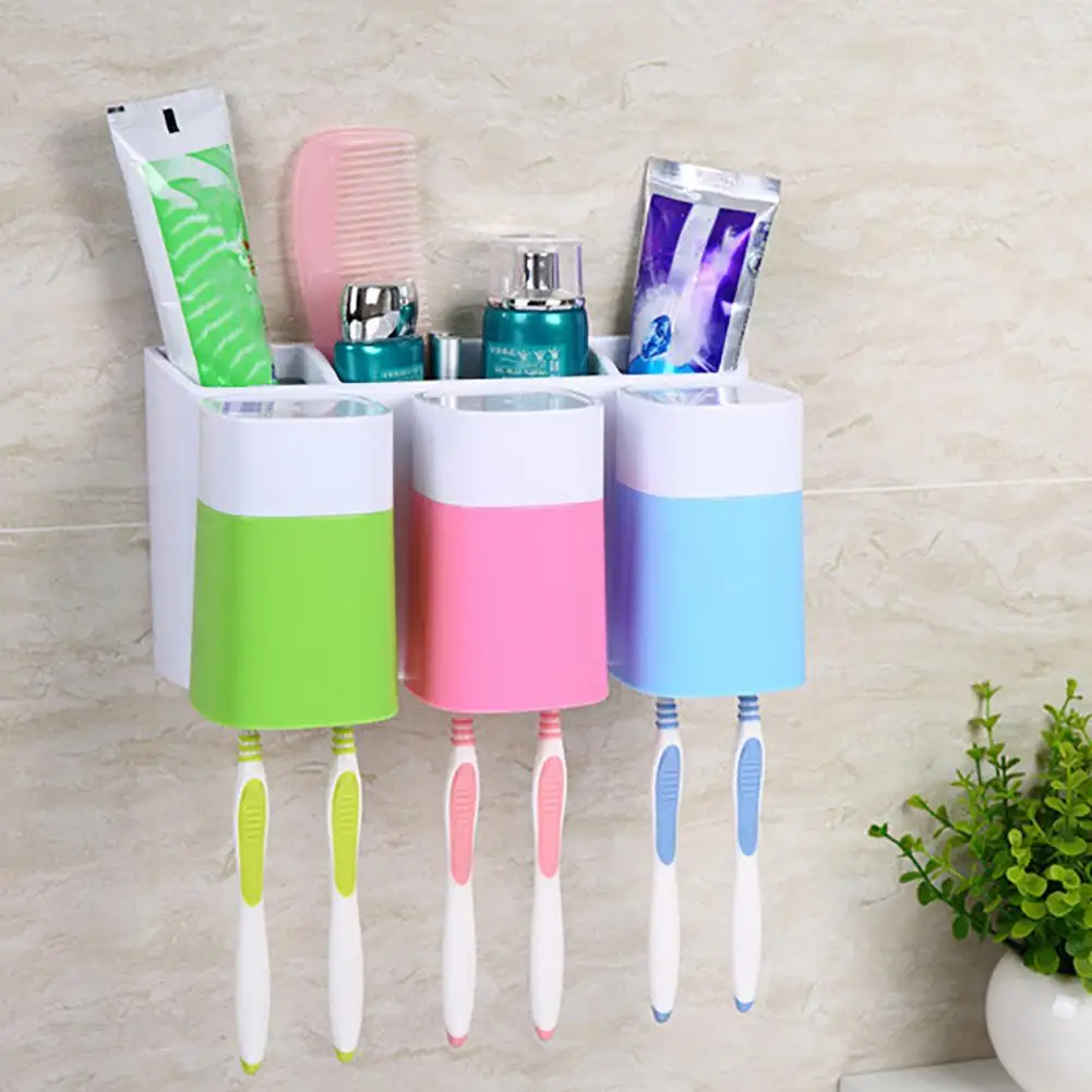 

Convenient Fashion Anti-dust Wall Mounted Toothbrush Holder Rack with 3Cups Bathroom Storage Tool