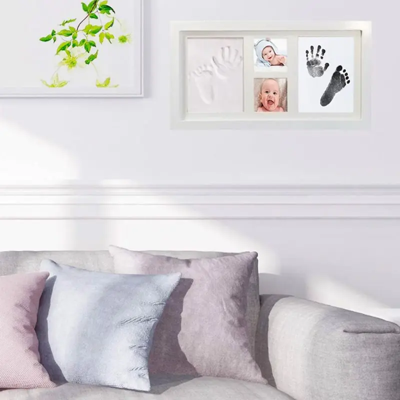 Baby Children Kid Foot Hand Finger Wood Photo Frame Set Print Clay Ink Kit Gift Memory