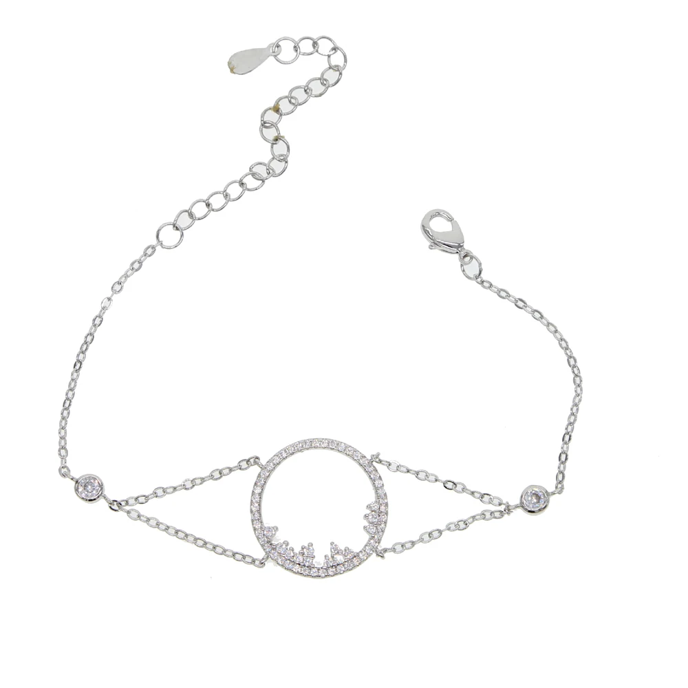 Женский Серебряный Круглый круглый браслет с подвесками с фианитами, украшенный крошечной цепочкой, браслет-цепочка для свадебной вечеринки, ювелирное изделие, подарок