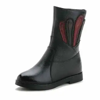 

ZXRYXGS Brand Boots Spell Colors Elegant Fashion In-tube Boots Women Boots New Autumn Winter Cowhide Plus Velvet Warm Snow Boots