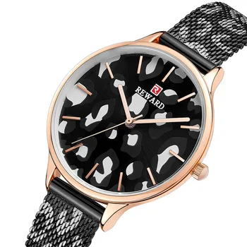 

REWARD Wrist Watch for Women Top Luxury Milan Mesh Steel Watches Ladies Stylish Leopard Watch Ultra Thin Waterproof Clock Female