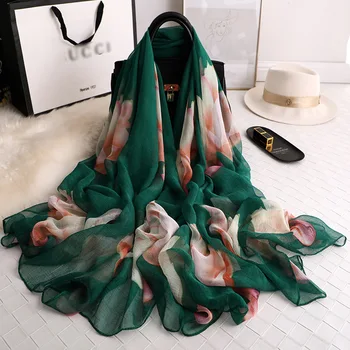 

2020 designer brand floral print silk scarf summer women beach stoles big size pashmina female bandana foulard hijabs