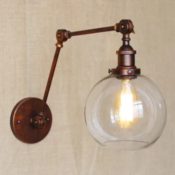 

double swing arms wall lights Clear Globe Ball glass shade Black chrome gold bronze modern Retro lamp sconce