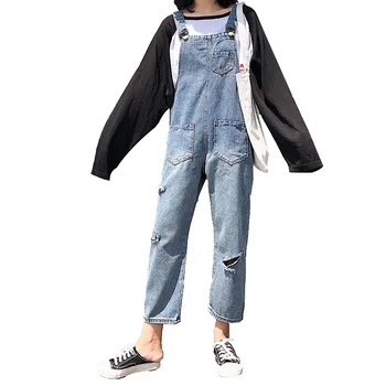 

Retro Denim Jumpsuit Women Ripped Hole Denim Overalls Female Casual Big Size Adjustable Strap Rompers Ladies Bodysuit salopet