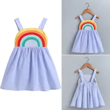 Лидер продаж, летнее платье на бретельках с радугой без рукавов для маленьких девочек 12 мес.-5 лет Повседневный Сарафан, наряды