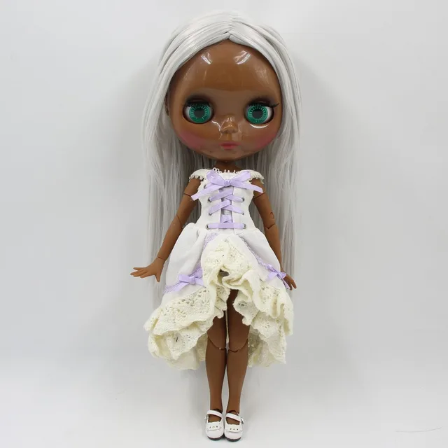 Tbl Neo Blythe Doll Grey Hair Jointed Body Dark Skin