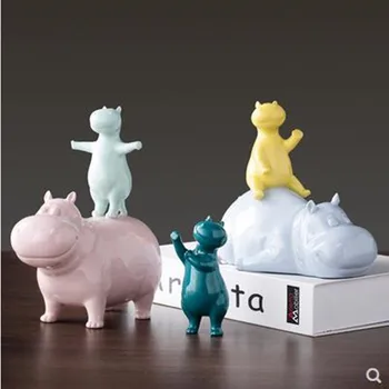 

Ceramic hippo crafts, creative home living room desktop animal decoration, cute gift