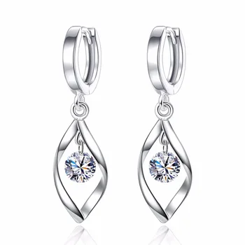 

100% 925 Sterling Silver Fashion Shiny Crystal Ladies'Clip Earrings for Women Jewelry Valentine's Day Gift Wholesale