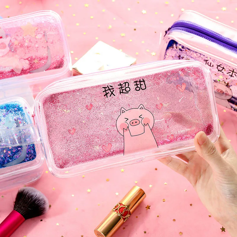 Милый прозрачный чехол карандаш вместительная сумка Kawaii блестящий ручка для