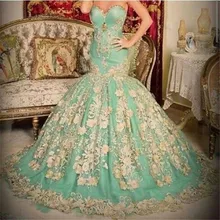 Vestido de noiva Arabisch Kaftan Meerjungfrau Spitze Appliques Abendkleider Lange Schatz Gold Perlen Abschlussball-partei Formales Kleid