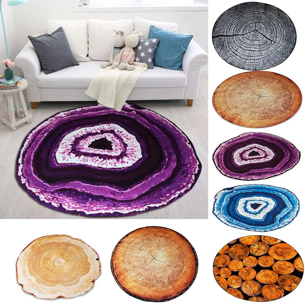 Vintage 3D Annual Ring Round Carpet Living Room Door Entrance Mat Rug Home Decor