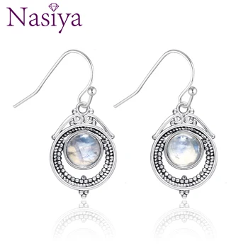 

Nasiy Natural Moonstone Drop Earrings For Women Vintage Type Silver 925 Dangle Earrings Fashion Party Jewelry
