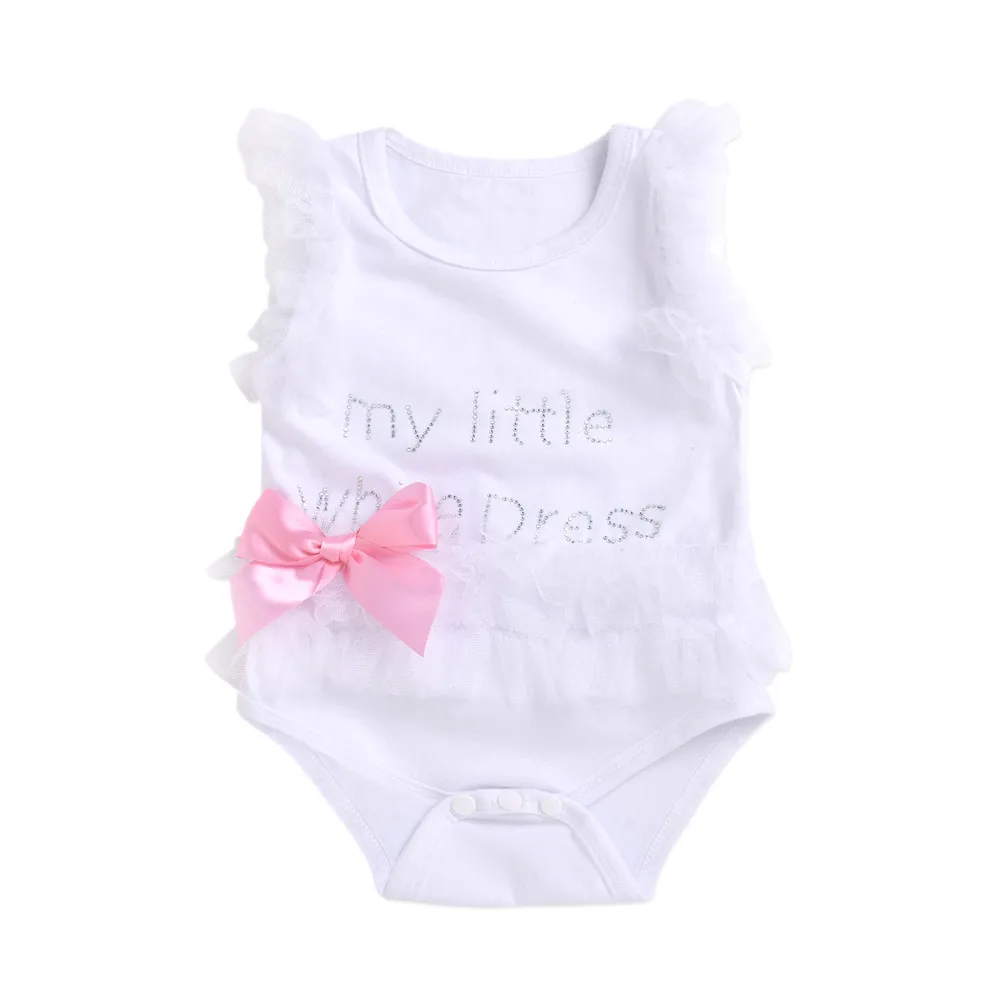 Newborn Baby Girls Bodysuit Embroidered Lace Little Black Letter Print Bodysuit