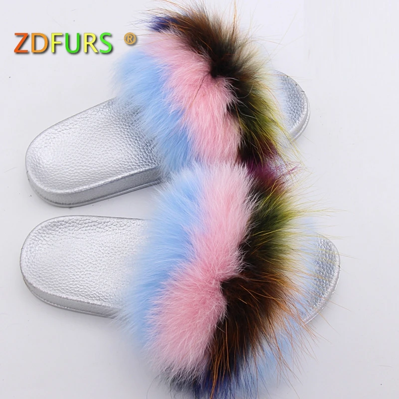 Женские пушистые тапочки ZDFURS * женские милые плюшевые из лисьего меха меховые