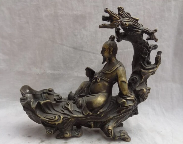 

JP S0114 9" Chinese Bronze Old Man Tree Literati Chuang-Tzu Zhuang Zi literator Statue