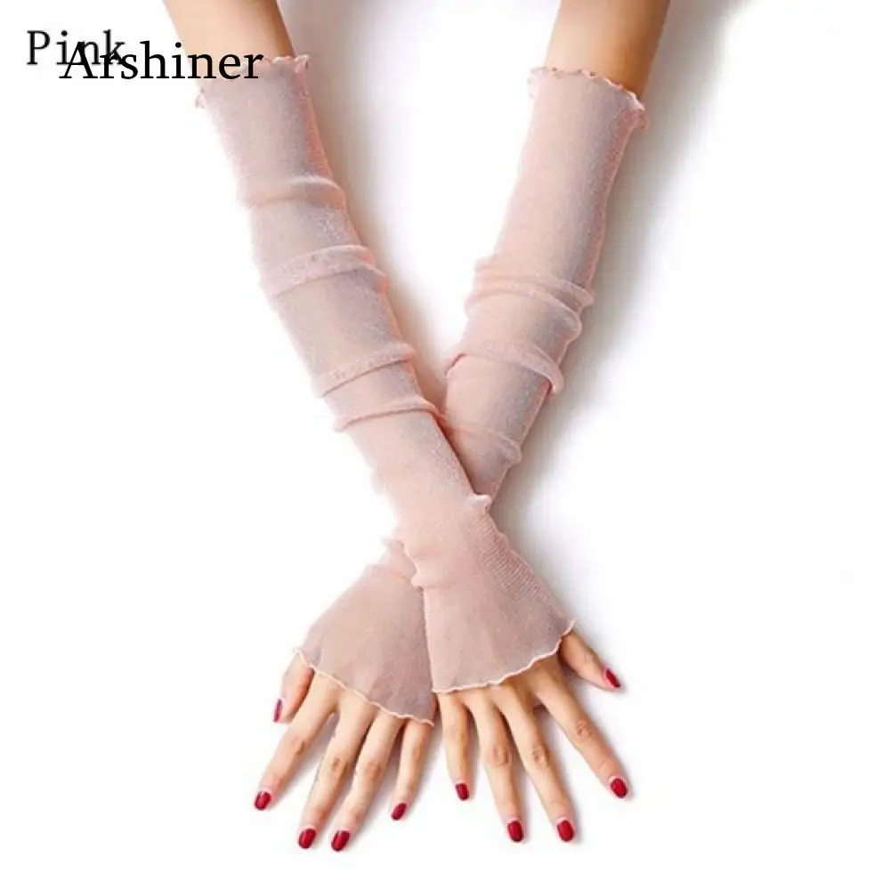 Ультра тонкие кружева длинные перчатки Для женщин Девушки Лето Солнцезащитный крем Мути Назначения ноги рука охватывает Прямая - Цвет: Pink