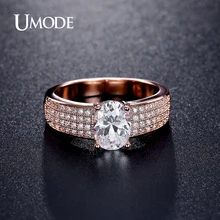UMODE Brand New Design Fashion Rose Gold Plated Engagement Wedding Ring For Women Crystal Ring Jewelry Bijoux Femme GiftAUR0369C
