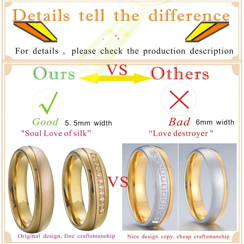 Anniversary Wedding band couple ring men Alliances Gold Color titanium stainless steel jewelry Engagement Rings for women (2)