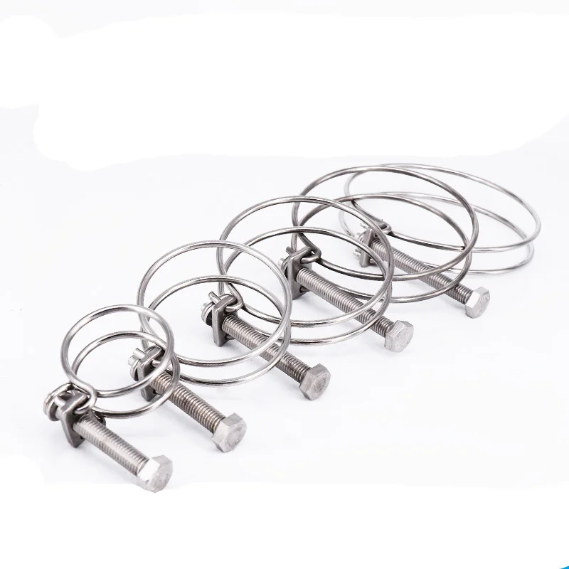 10 piezas de servicio pesado de alambre doble de abrazaderas de manguera ajustable Clip de abrazaderas para tubo de trabajo de fontanería de Hardware de sujetadores 16- 100mm