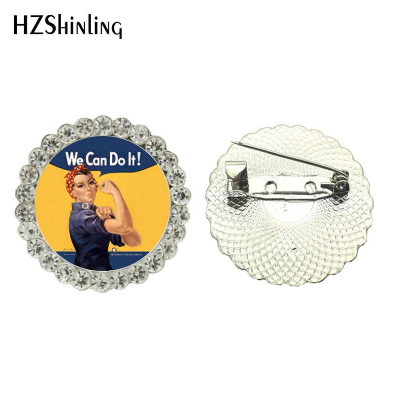 

2017 New We Can Do It Women Brooches Rosie the Riveter Breastpin Heroine Jewelry Gift Girlfriend Crystal Brooch Pins For Wedding