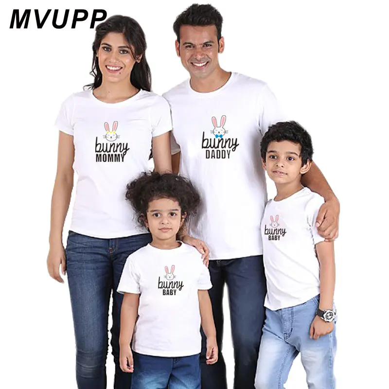 MVUPP/Семейные комплекты; комплекты футболок для папы, мамы, дочки и сына; модный стиль; летняя одежда с принтом кролика для крупных сестер - Цвет: White