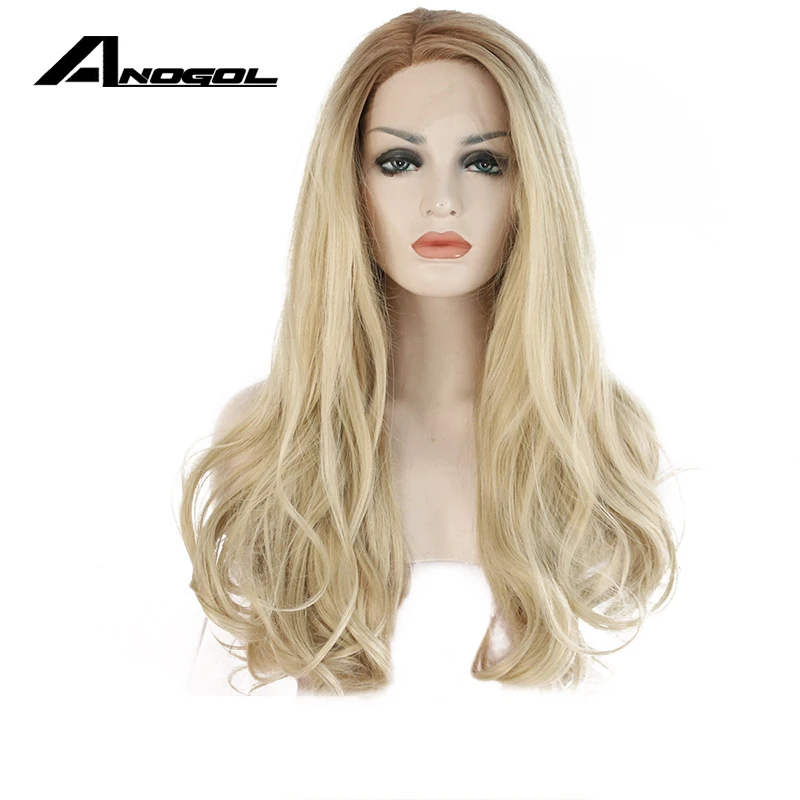 Anogol High Temperature Fiber Hair Peruca Perruque 360 lace frontal Wig