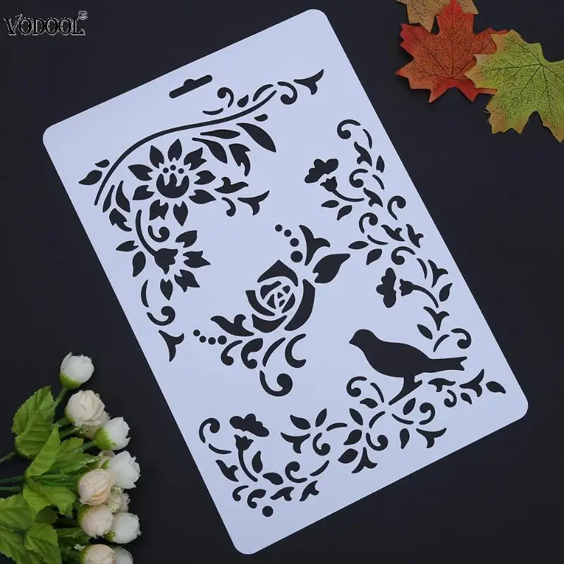 

VODOOL Flower Bird Hollow DIY Drawing Stencils Templates Painting Scrapbooking Paper Cards Album Stencils Ruler School Supplies