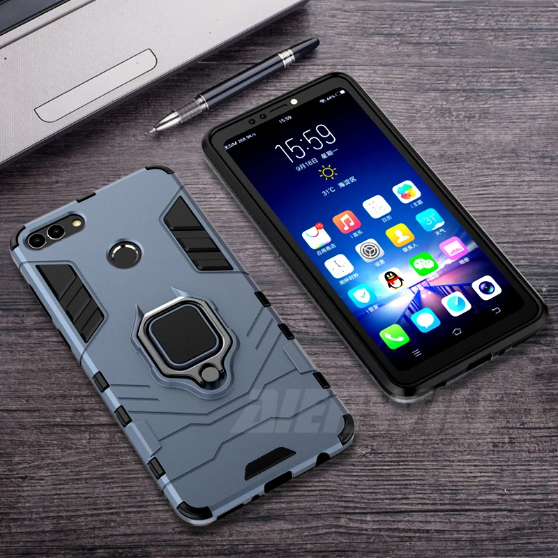 الفاخرة درع حلقة حافظة لهاتف huawei P الذكية حالة المغناطيسي المضادة للسقوط لينة حافة للصدمات الظهير حافظة لهاتف huawei P الذكية حالة