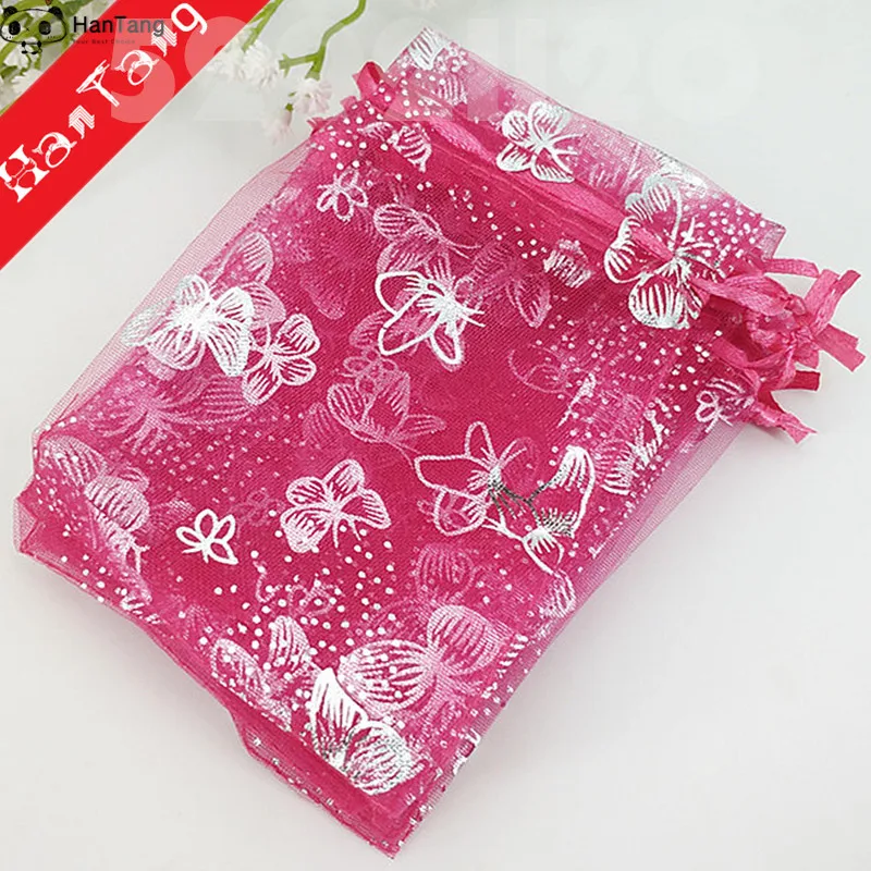 rose red 50 шт. бронзовая Бабочка тянущаяся органза сумки 7x9 9x12 11x16 см упаковка ювелирных изделий на свадьбу/Рождественский подарок сумки Саше органза 5z - Цвет: rose red