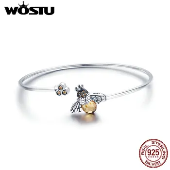 

NEW WOSTU 100% 925 Sterling Silver Bracelet Fpr Women Popular Bee and Honeycomb Bangles Jonc Silver Original Femme BKB104