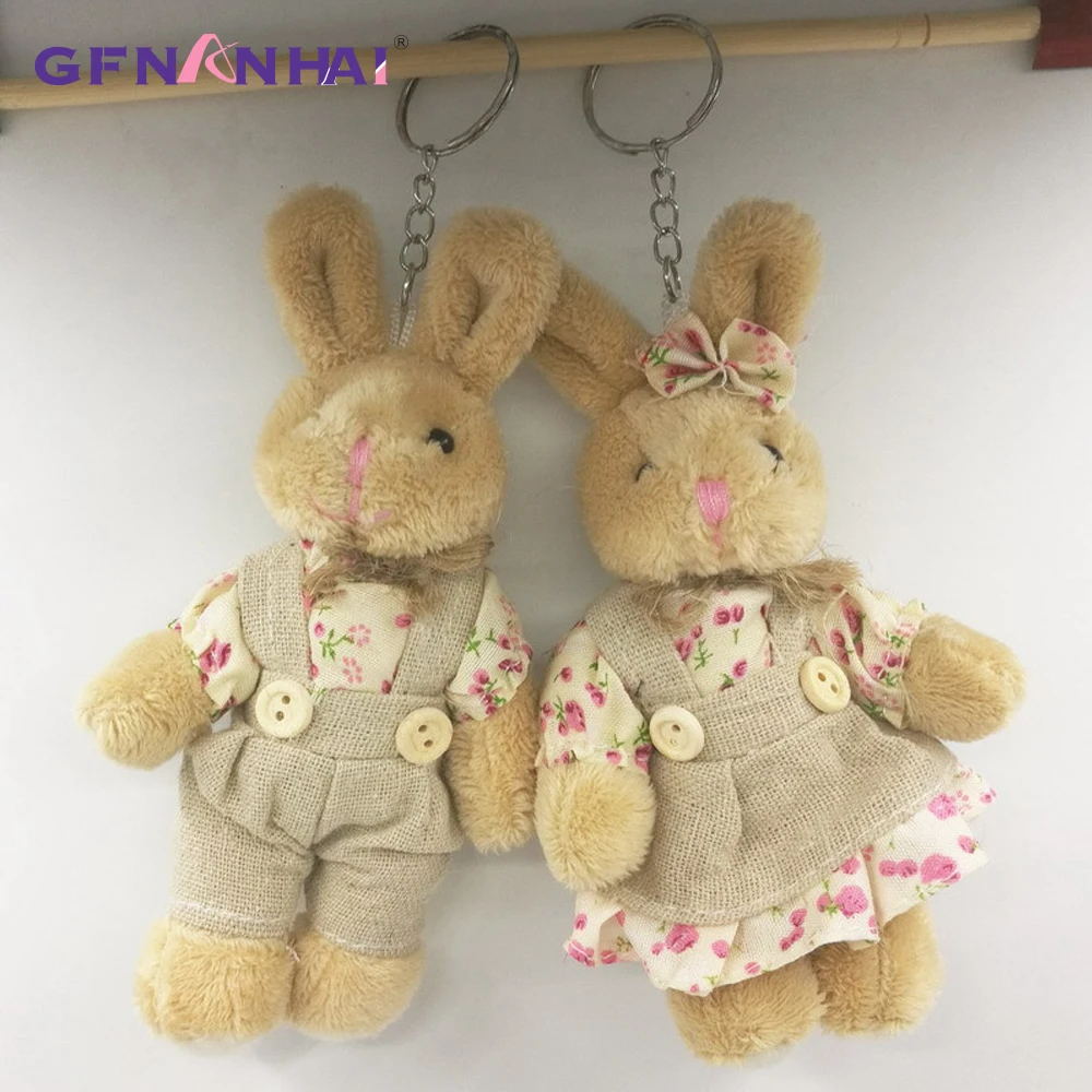 2 шт./лот 11 см пара медведь кролик плюшевые игрушки мягкие куклы цветочная ткань плюшевый медведь кролик брелок Подвески подарок для влюбленных девочек
