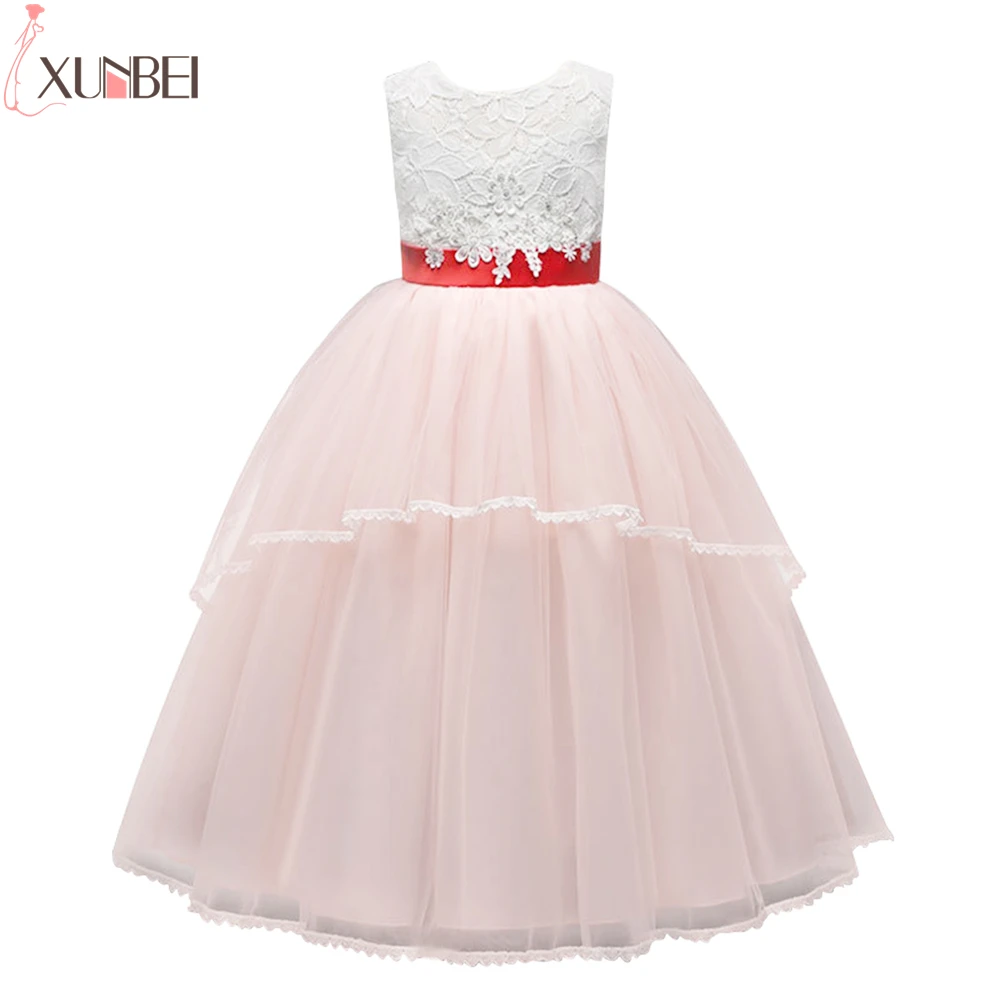 

New Arrival Lovely Pink Ball Gown Lace Flower Girl Dresses 2019 Soft Tulle Holy Communion Dresses For Girls Pageant Dress