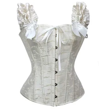 

Bows Short Ruffles Sleeve Lace Up White Bridal Corsets And Bustiers Sexy Wedding Corset Victorian Gothic Clothing Women Corsage