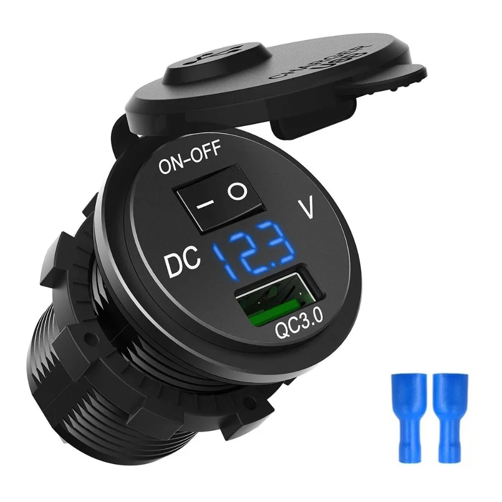

3.0 USB Car Charger Socket Digital Display Voltmeter USB Charger Socket With ON-OFF Switch For Car Motorcycle ATV