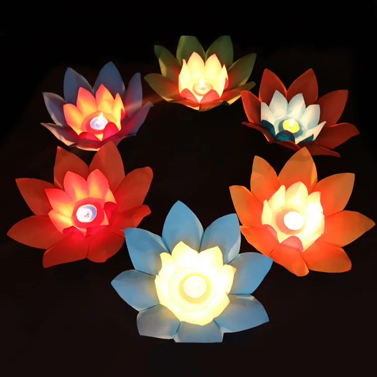 

Multicolor Artificial Paper Lotus flower Lamp Floating Water flower swimming Pool Wishing Light Lamps Lanterns Party Decoration