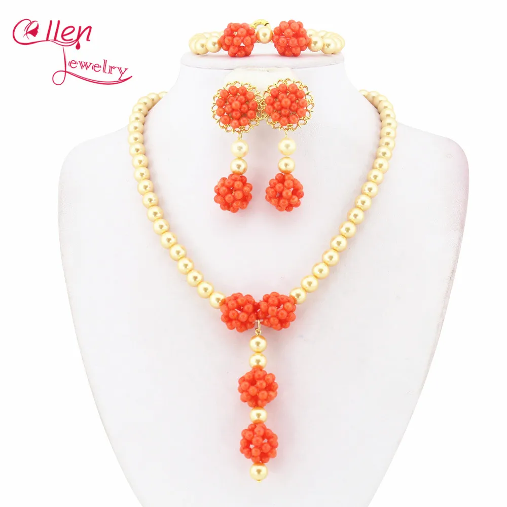 Simple and Fashion African Coral beads Jewelry Set Coral Beads Necklace Set Nigerian Wedding