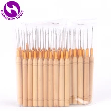 Дешевая 80 Штук Деревянная ручка крючок нитевдевателя иголка бусины для волос инструменты петля для микро волос инструменты для наращивания
