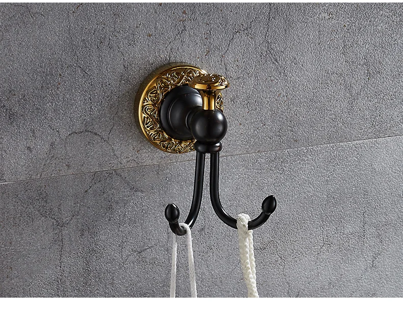 All copper black gold bath towel rack furniture rack european-style black copper wire drawing bathroom hardware hook suit