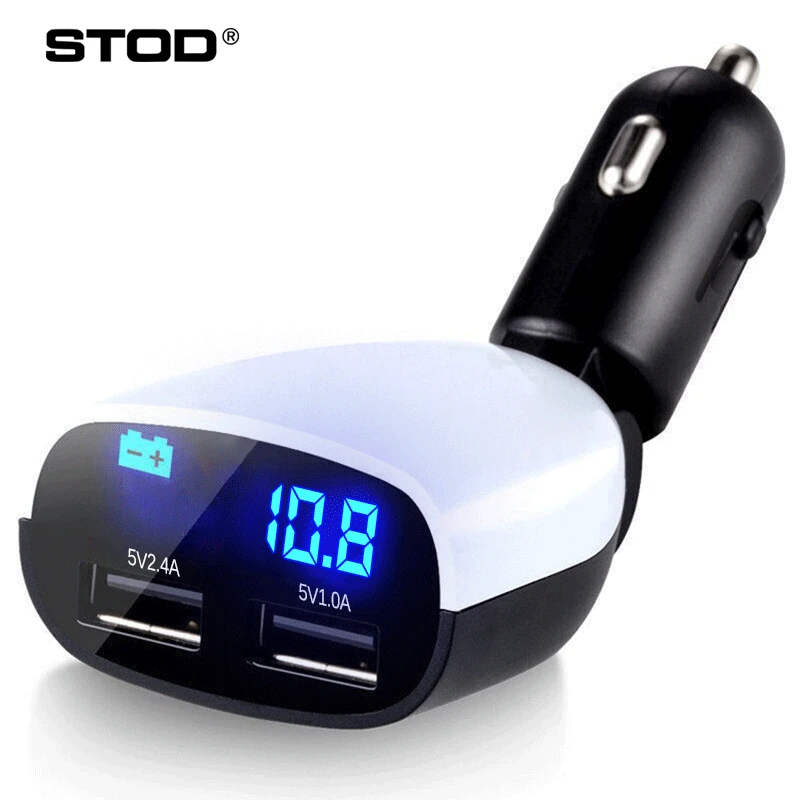 STOD Dual USB Car Charger 17W LED Display Low Voltage Alarm For Iphone