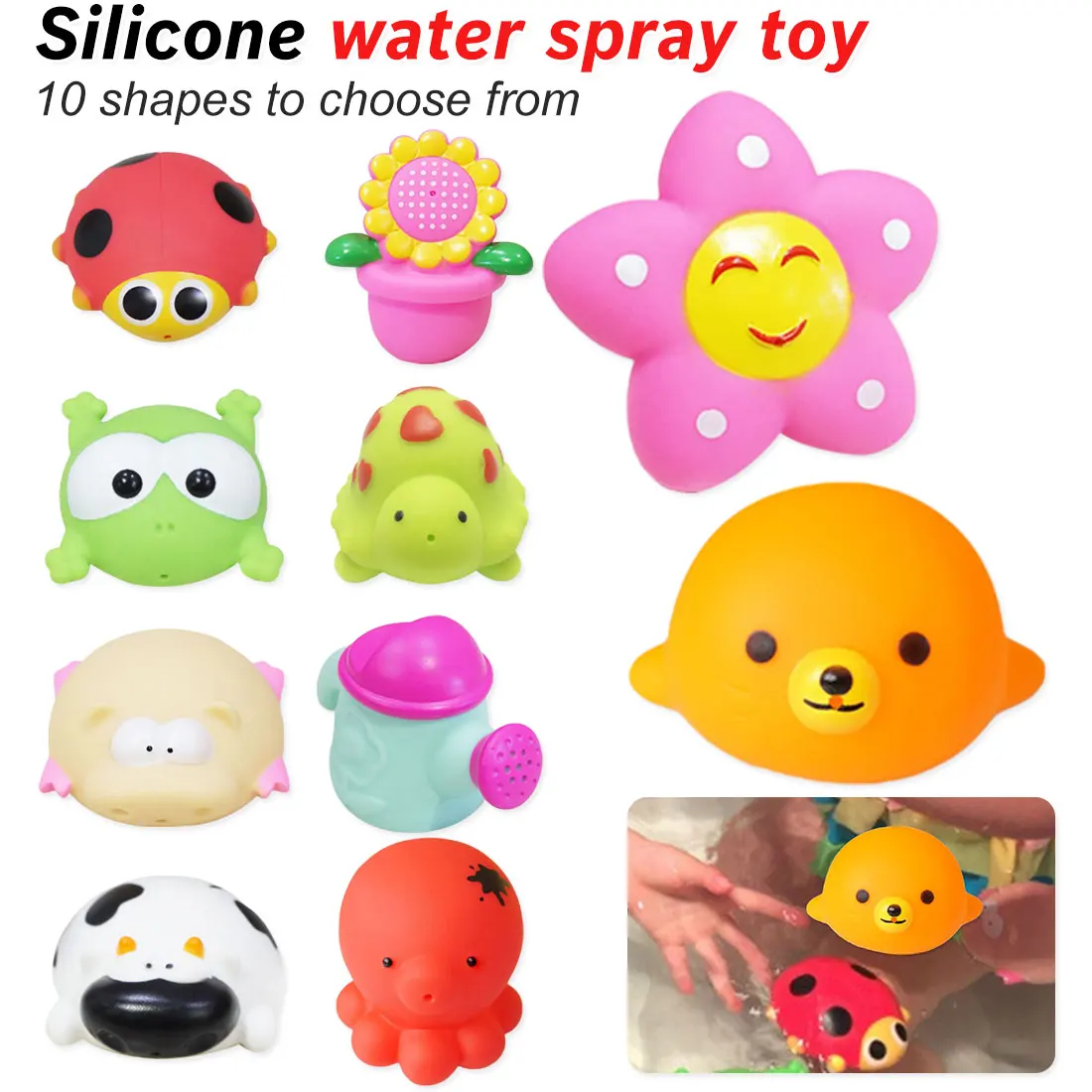 

1pcs Baby Bath Toy Soft Rubber Cartoon Cute Water Spray Animal Bathroom Kid Toy Duck Green Frog Bath Toys