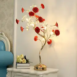 Красная Хрустальная настольная лампа пост-современная керамика цветок свадебные настольные лампы для спальни кабинет столовая