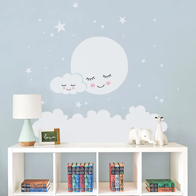 Us 8 97 35 Off Moon Stars Wall Decal Cloud Nursery Wall Stickers For Kids Room Decal Nursery Wall Sticker Girls Decorative Vinyl Babies T180838 In