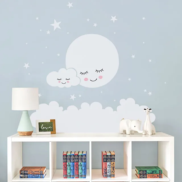 moon stars wall decal cloud nursery wall stickers for kids room