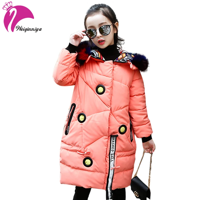 

weiqinniya Girls Down Parkas Jackets Winter Jacket Girl Fashion Children Down Coat For Girl Windbreaker Fur Hooded Parka Jackets