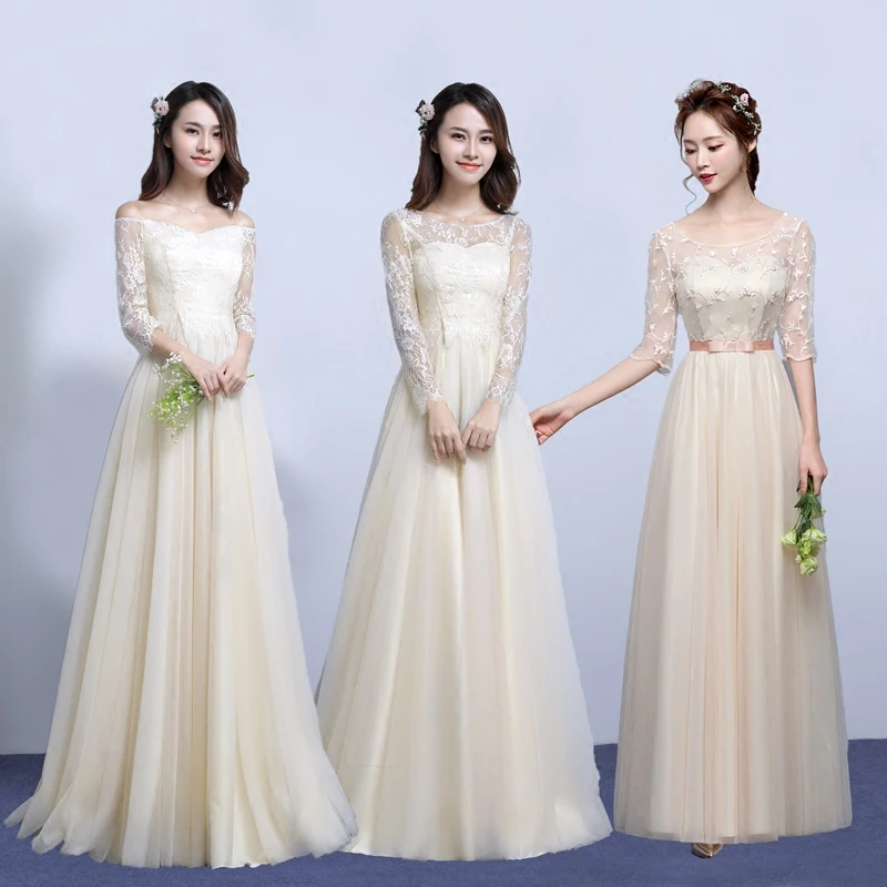 Clearance Sale Champagne Long Sleeve Bridesmaid Dress SW1878 Half Sleeve Bridesmaid Dresses