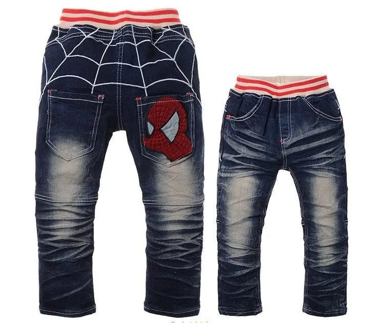 

New Style children clothing Cartoon Spider man design pants boys jeans autumn kids trousers Wholesale And Retail
