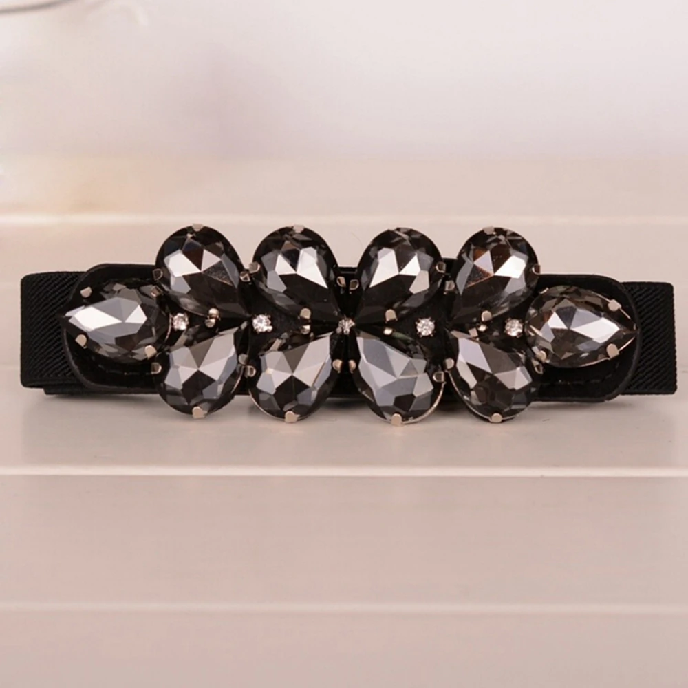 

Elegant Women's Elastic Waist Belt Skinny Stretch Waistband Cinch Ladies Black Crystal Elastic Belt Strap Cinch Corset