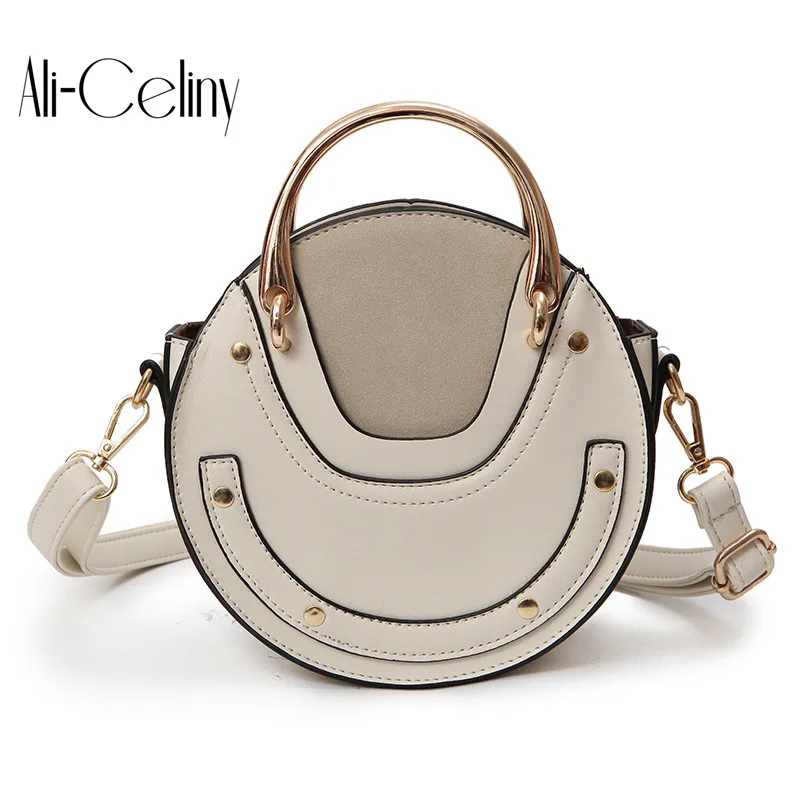 2018 new Original brand design round bag Round metal portable Metal rivets handbag fashion chain shoulder bag Messenger bag