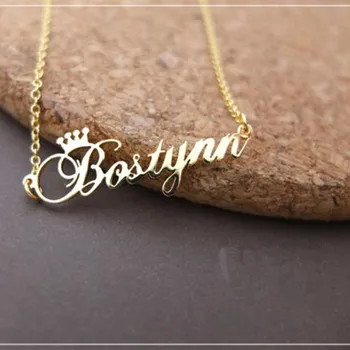 

Gold Color Personalized Name Crown Necklace Handmade Customized Nameplate Pendant Stainless Steel Chain Jewelry Birthday Gifts