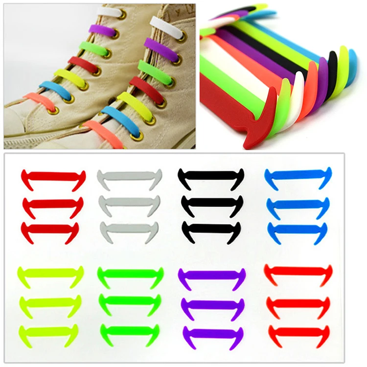 

12pcs/set No Tie Shoelaces Unisex Elastic Silicone Shoe Laces for Men Women Shoe Fit Strap Canvas PU Shoes Accessaries DJ0528
